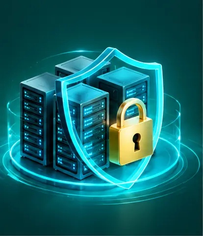 Servers protected by a shield and a padlock